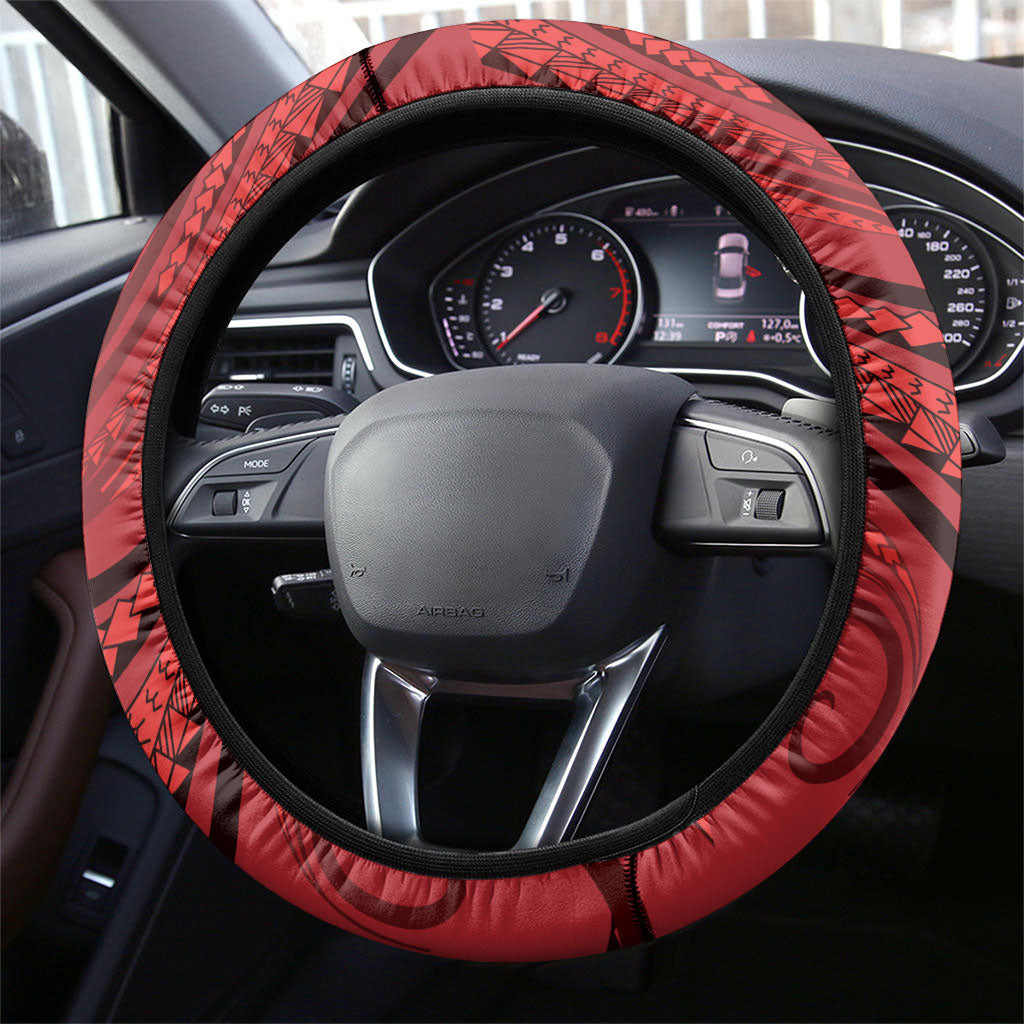 New Zealand Red Darts Steering Wheel Cover Maori Fern Curve Style