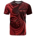 Personalised New Zealand Red Darts T Shirt Maori Fern Curve Style