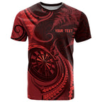 Personalised New Zealand Red Darts T Shirt Maori Fern Curve Style