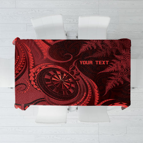 Personalised New Zealand Red Darts Tablecloth Maori Fern Curve Style