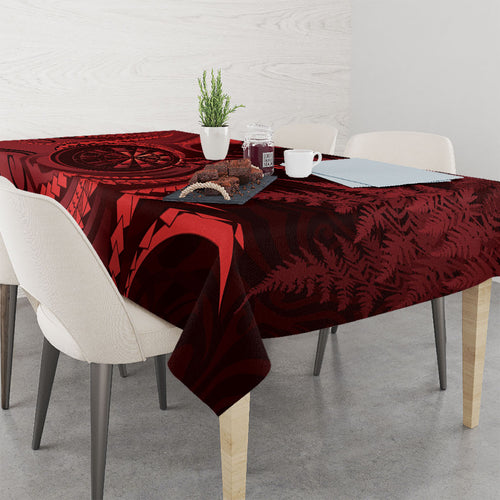 Personalised New Zealand Red Darts Tablecloth Maori Fern Curve Style