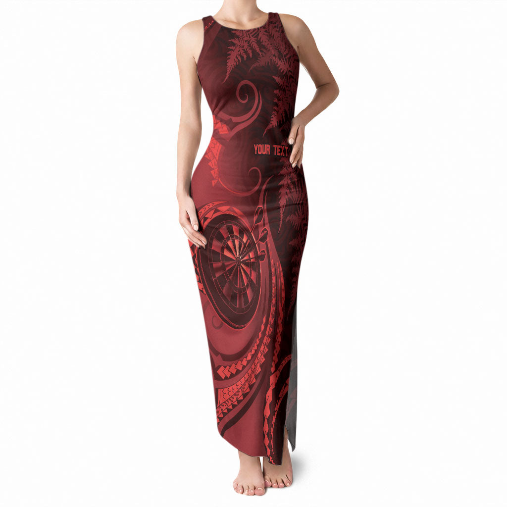 Personalised New Zealand Red Darts Tank Maxi Dress Maori Fern Curve Style