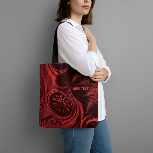 Personalised New Zealand Red Darts Tote Bag Maori Fern Curve Style