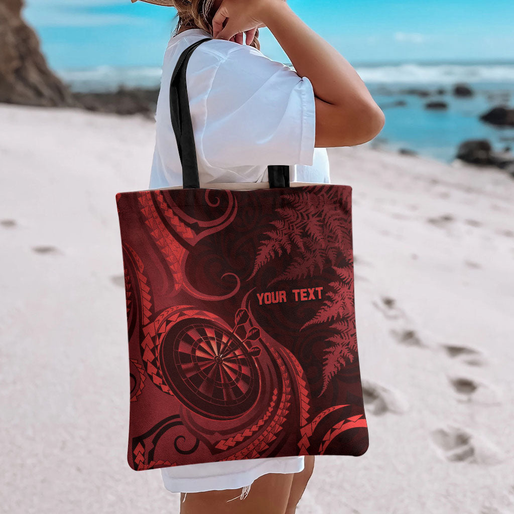 Personalised New Zealand Red Darts Tote Bag Maori Fern Curve Style