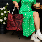 Personalised New Zealand Red Darts Tote Bag Maori Fern Curve Style