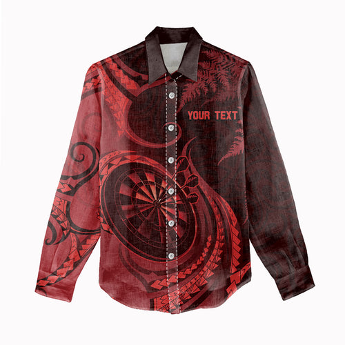 Personalised New Zealand Red Darts Women Casual Shirt Maori Fern Curve Style