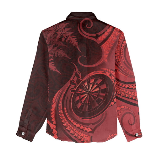 Personalised New Zealand Red Darts Women Casual Shirt Maori Fern Curve Style