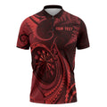 Personalised New Zealand Red Darts Zipper Polo Shirt Maori Fern Curve Style