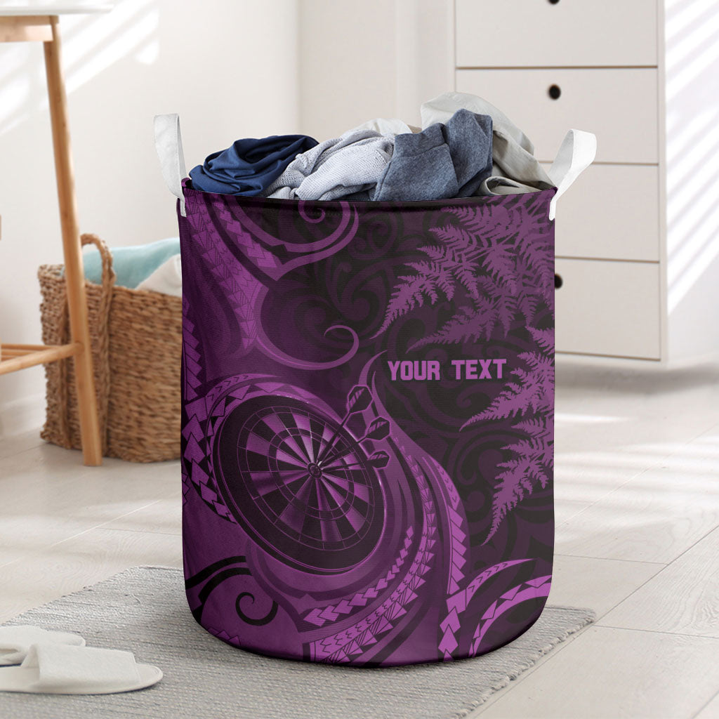 Personalised New Zealand Purple Darts Laundry Basket Maori Fern Curve Style