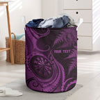 Personalised New Zealand Purple Darts Laundry Basket Maori Fern Curve Style