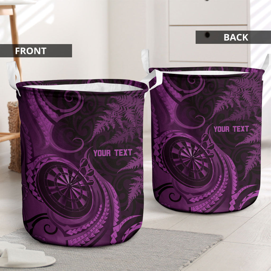 Personalised New Zealand Purple Darts Laundry Basket Maori Fern Curve Style
