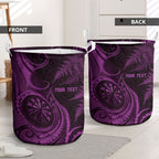 Personalised New Zealand Purple Darts Laundry Basket Maori Fern Curve Style