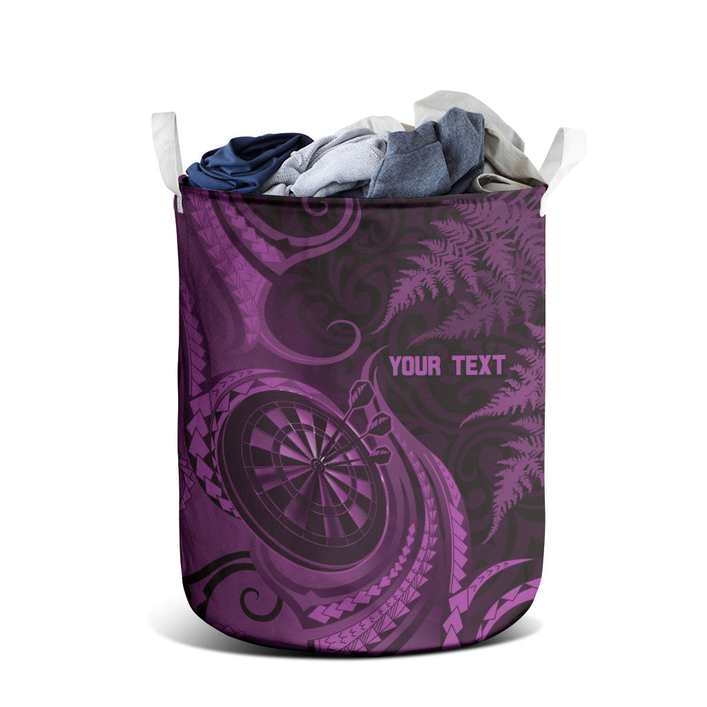 Personalised New Zealand Purple Darts Laundry Basket Maori Fern Curve Style