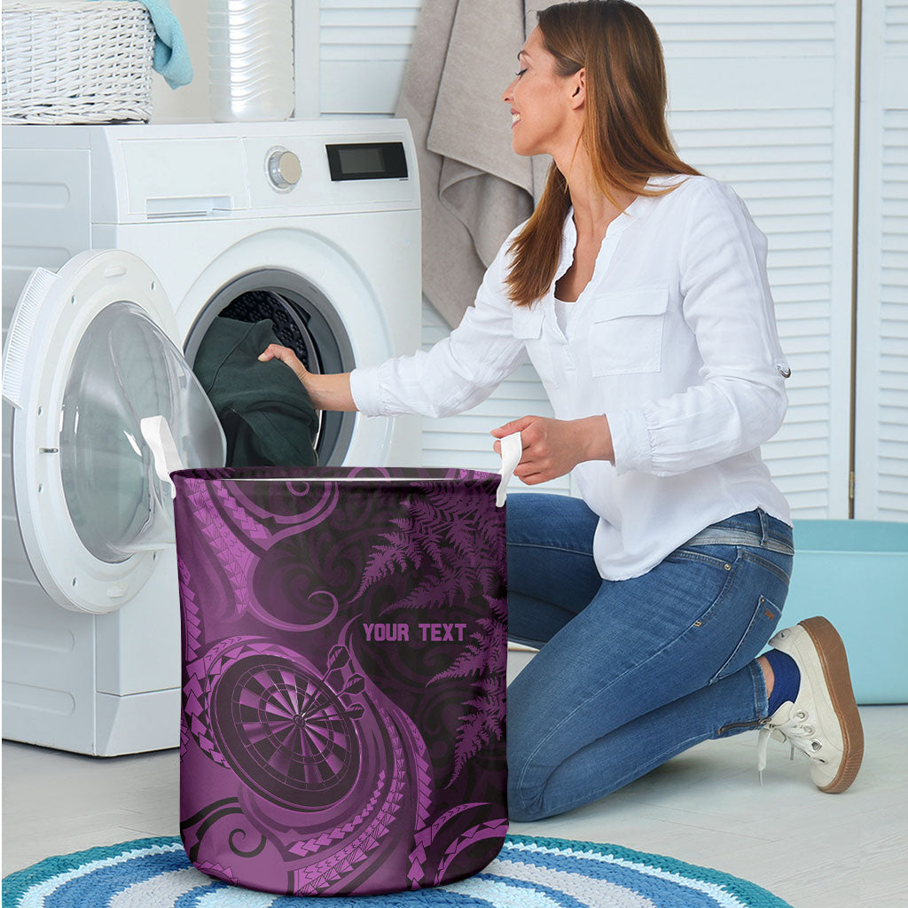 Personalised New Zealand Purple Darts Laundry Basket Maori Fern Curve Style