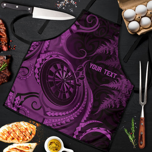 Personalised New Zealand Purple Darts Apron Maori Fern Curve Style