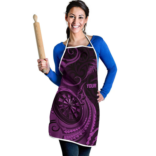 Personalised New Zealand Purple Darts Apron Maori Fern Curve Style