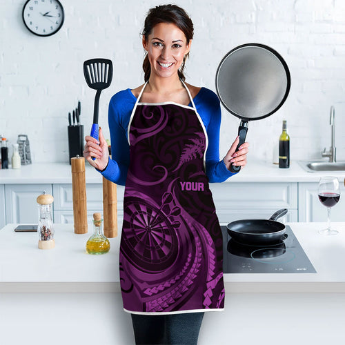 Personalised New Zealand Purple Darts Apron Maori Fern Curve Style