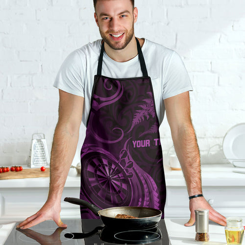Personalised New Zealand Purple Darts Apron Maori Fern Curve Style