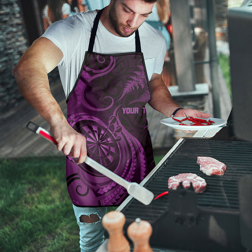 Personalised New Zealand Purple Darts Apron Maori Fern Curve Style