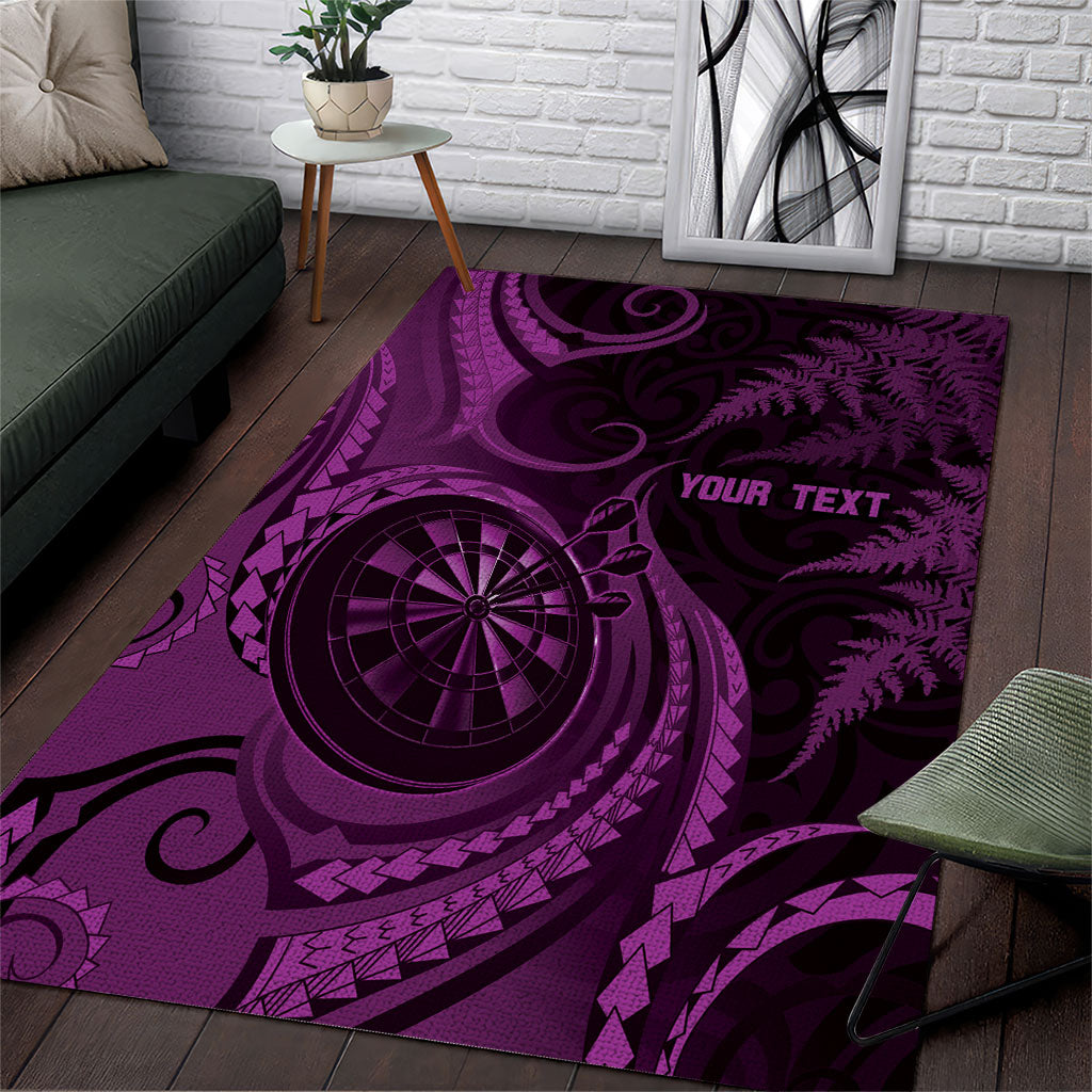 Personalised New Zealand Purple Darts Area Rug Maori Fern Curve Style