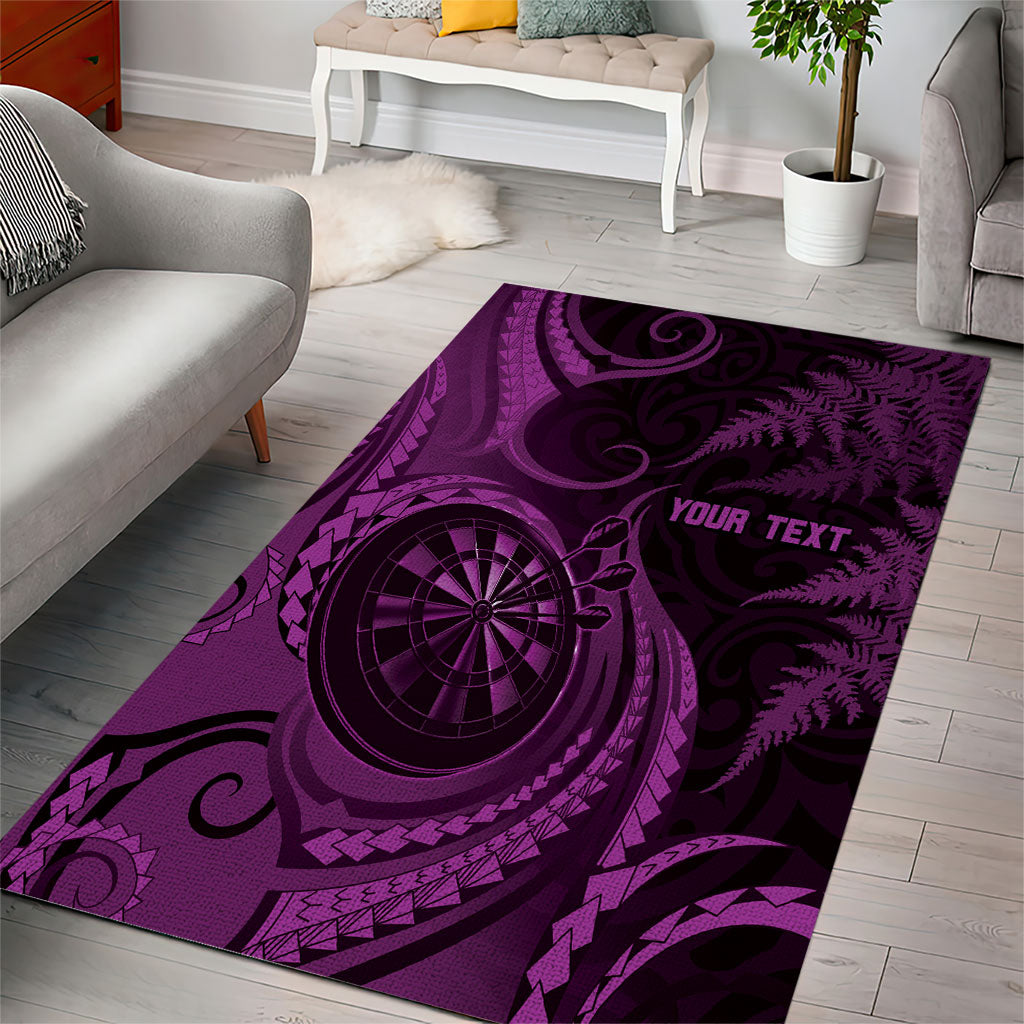 Personalised New Zealand Purple Darts Area Rug Maori Fern Curve Style