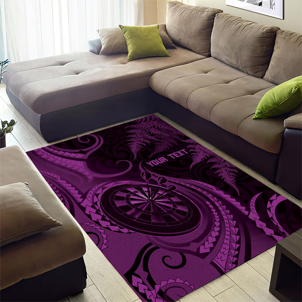 Personalised New Zealand Purple Darts Area Rug Maori Fern Curve Style