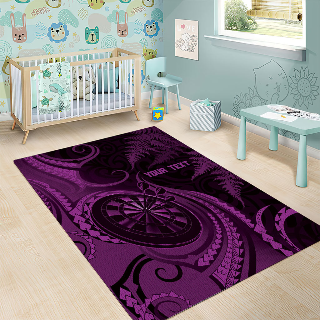 Personalised New Zealand Purple Darts Area Rug Maori Fern Curve Style