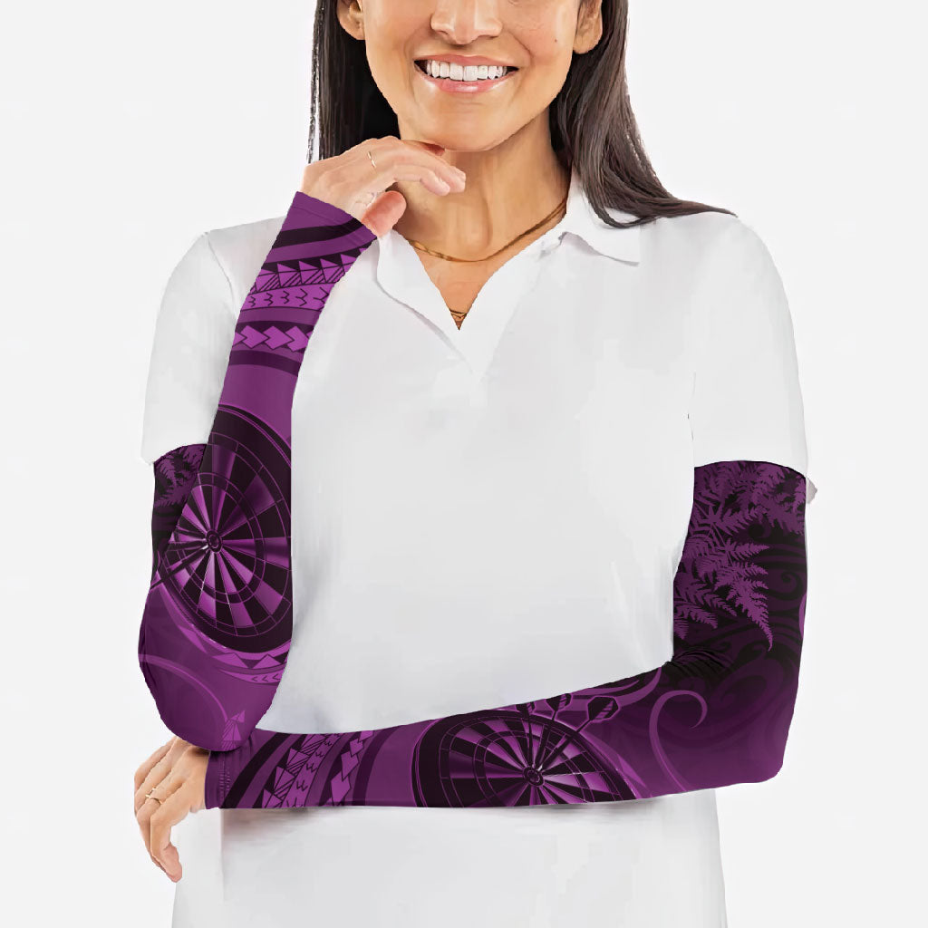 Personalised New Zealand Purple Darts Arm Sleeves Maori Fern Curve Style