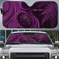 Personalised New Zealand Purple Darts Auto Sun Shade Maori Fern Curve Style