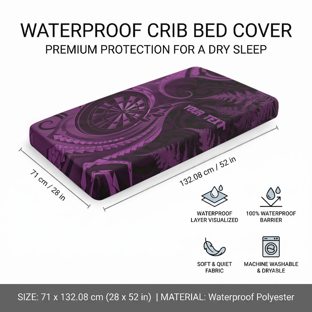 Personalised New Zealand Purple Darts Baby Bed Cover Maori Fern Curve Style