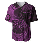 Personalised New Zealand Purple Darts Baseball Jersey Maori Fern Curve Style