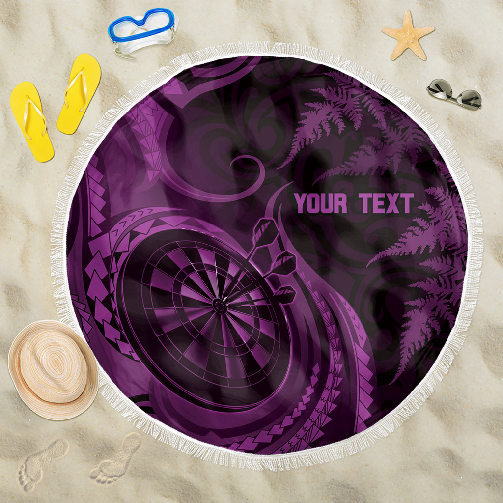 Personalised New Zealand Purple Darts Beach Blanket Maori Fern Curve Style