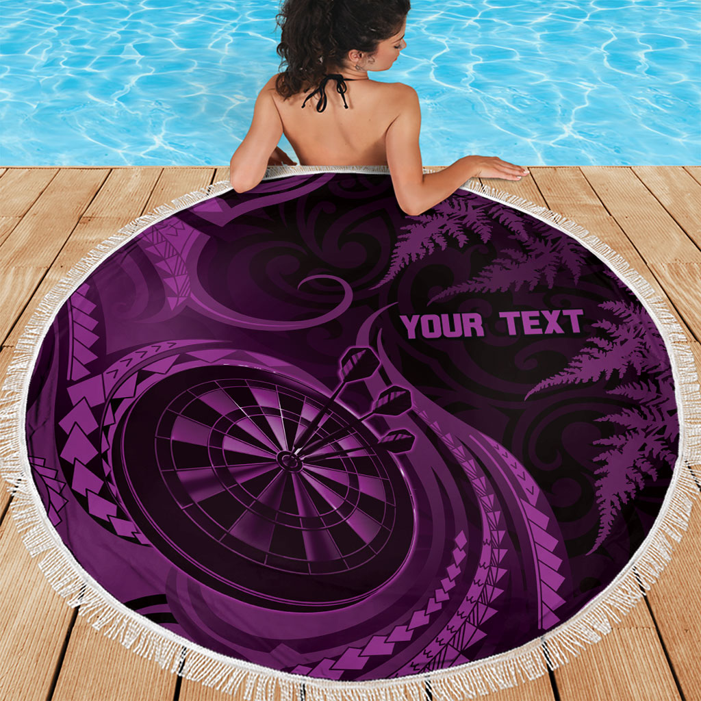 Personalised New Zealand Purple Darts Beach Blanket Maori Fern Curve Style