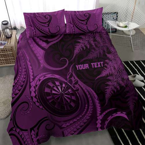 Personalised New Zealand Purple Darts Bedding Set Maori Fern Curve Style