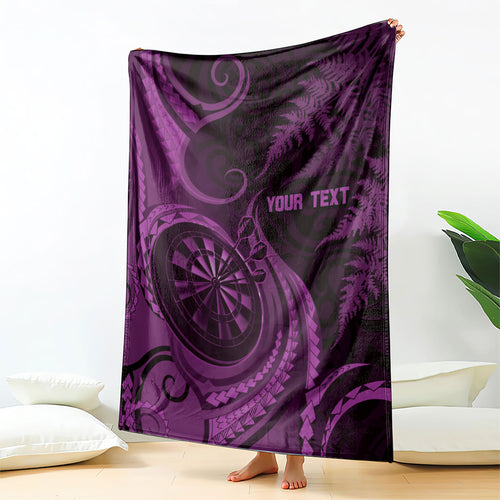 Personalised New Zealand Purple Darts Blanket Maori Fern Curve Style