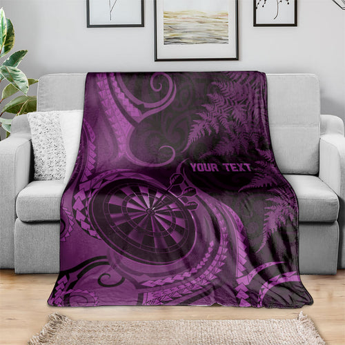 Personalised New Zealand Purple Darts Blanket Maori Fern Curve Style