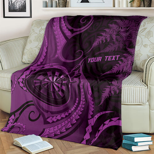 Personalised New Zealand Purple Darts Blanket Maori Fern Curve Style