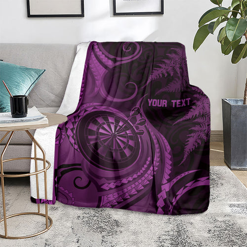 Personalised New Zealand Purple Darts Blanket Maori Fern Curve Style