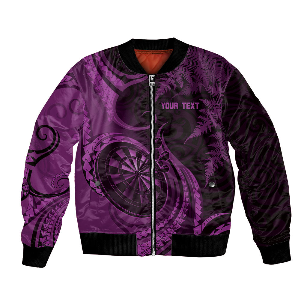 Personalised New Zealand Purple Darts Bomber Jacket Maori Fern Curve Style