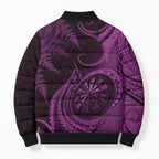 Personalised New Zealand Purple Darts Bomber Puffer Jacket Maori Fern Curve Style
