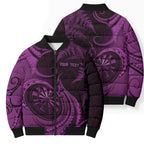 Personalised New Zealand Purple Darts Bomber Puffer Jacket Maori Fern Curve Style