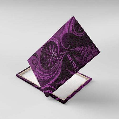 Personalised New Zealand Purple Darts Canvas Wall Art Maori Fern Curve Style