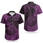 Personalised New Zealand Purple Darts Couples Matching Long Sleeve Bodycon Dress and Hawaiian Shirt Maori Fern Curve Style