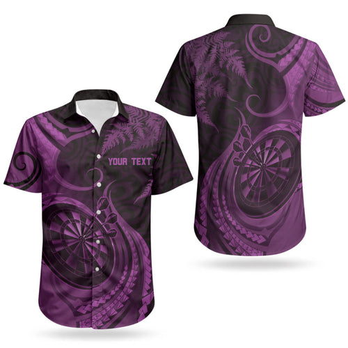 Personalised New Zealand Purple Darts Couples Matching Mermaid Dress and Hawaiian Shirt Maori Fern Curve Style