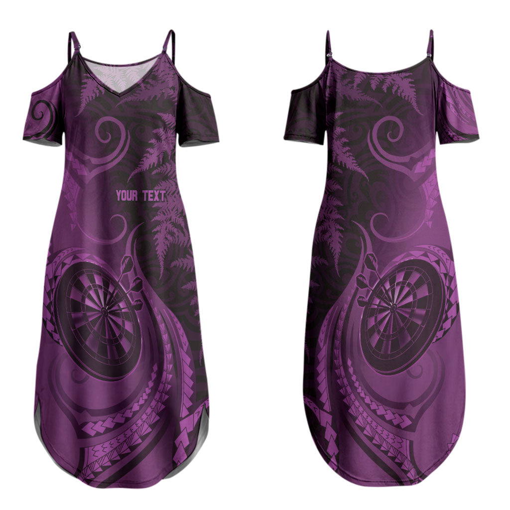 Personalised New Zealand Purple Darts Couples Matching Summer Maxi Dress and Hawaiian Shirt Maori Fern Curve Style