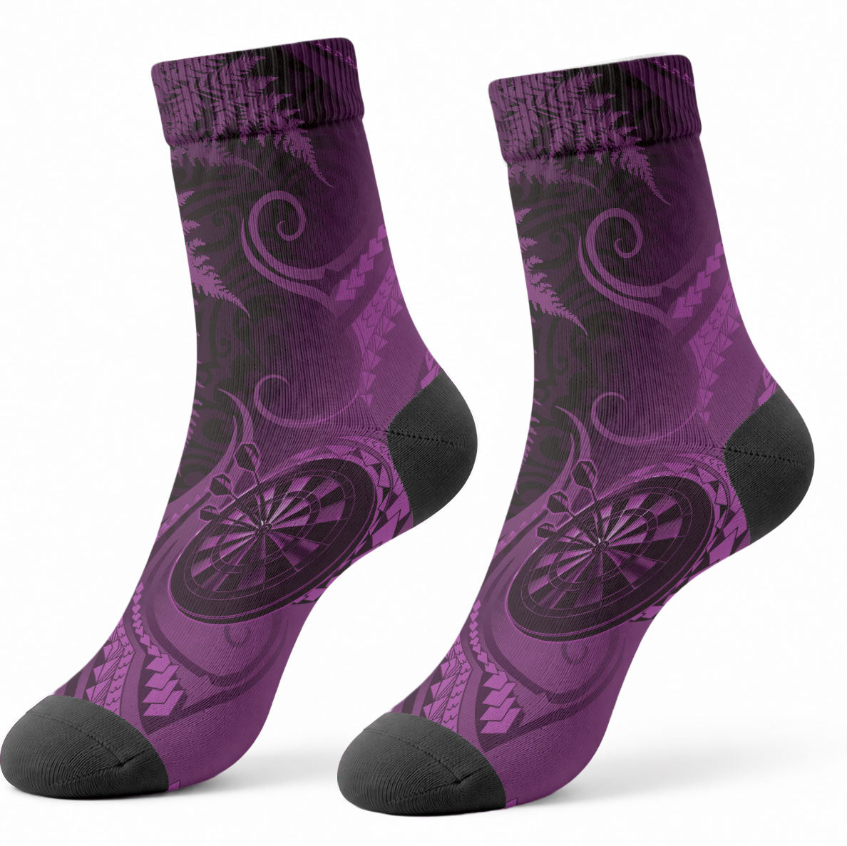 New Zealand Purple Darts Crew Socks Maori Fern Curve Style