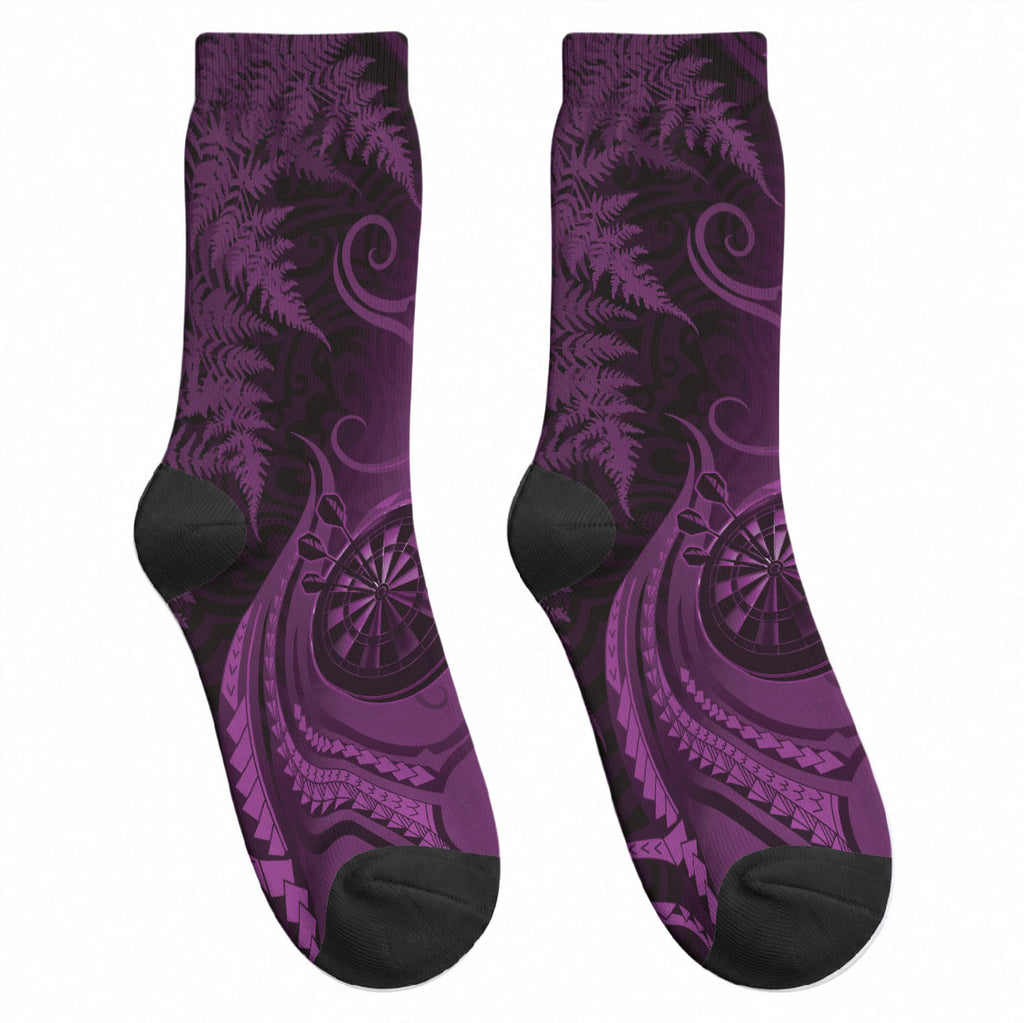 New Zealand Purple Darts Crew Socks Maori Fern Curve Style