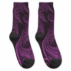 New Zealand Purple Darts Crew Socks Maori Fern Curve Style