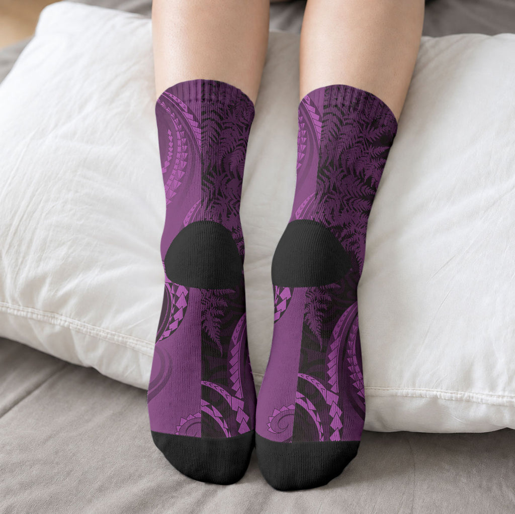 New Zealand Purple Darts Crew Socks Maori Fern Curve Style