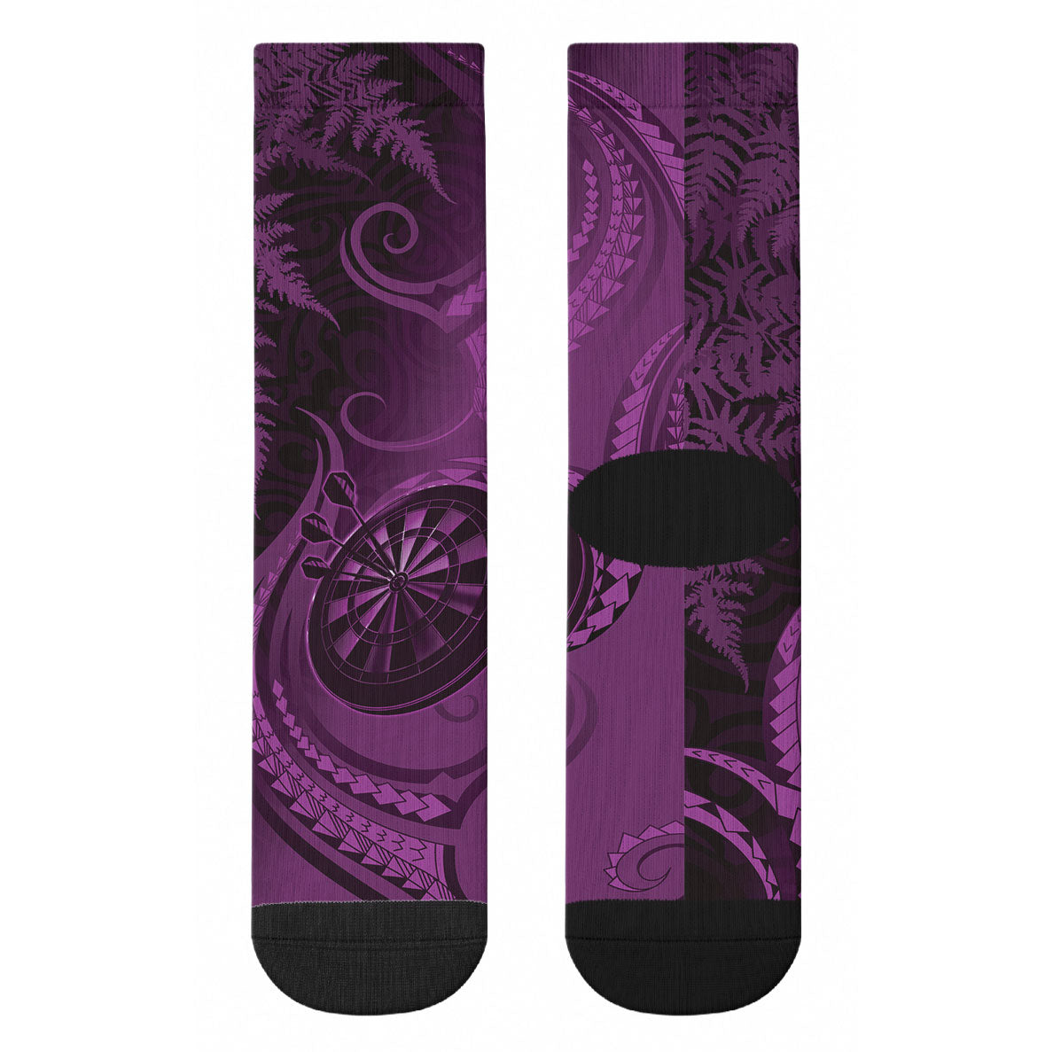 New Zealand Purple Darts Crew Socks Maori Fern Curve Style